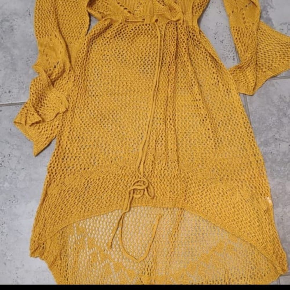 New Knitted Hollow Beach Blouse Crochet Cover Up L - Picture 2 of 3